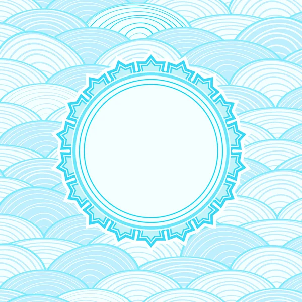 Étiquette ronde avec étoiles de mer sur fond de vague — Image vectorielle