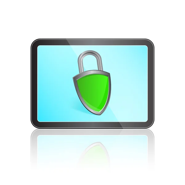 Tablette avec protection Shield Sign — Image vectorielle