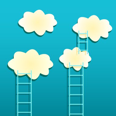 Yellow Clouds with Ladders on Green Background clipart