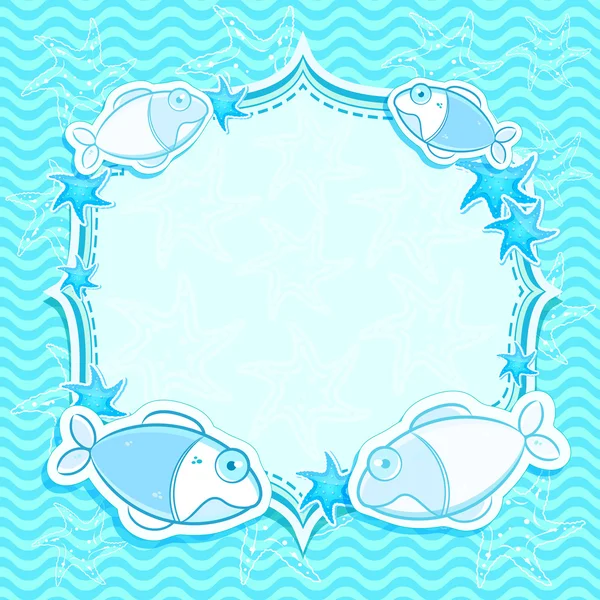 Carte d'invitation marine bleue avec étoiles de mer brillantes — Image vectorielle