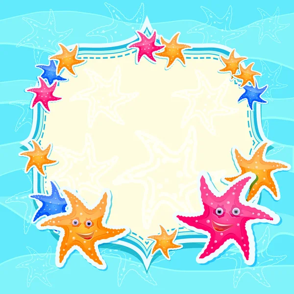 Carte d'invitation marine bleue avec étoiles de mer brillantes — Image vectorielle