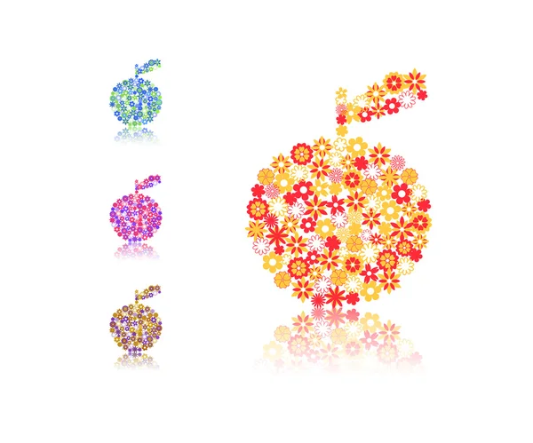 苹果轮廓组成的不同的鲜花 — 图库矢量图片