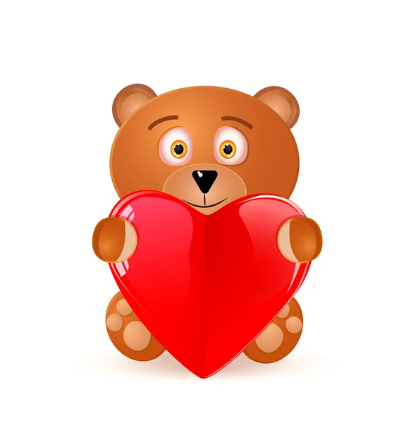 Simge kırmızı kalpli oyuncak ayı — Stok Vektör