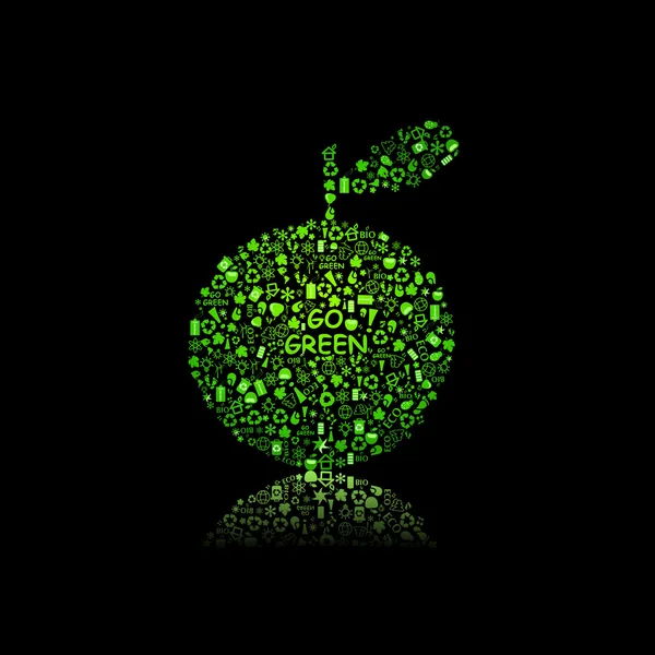 Sylwetka jabłko wypełnione przedmiotami eco diiferent — Wektor stockowy
