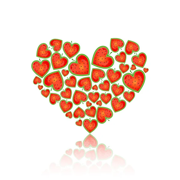 Forma del cuore riempito con anguria — Vettoriale Stock