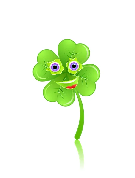 Green Shamrock Face With Eyes and Smile — Stock Vector