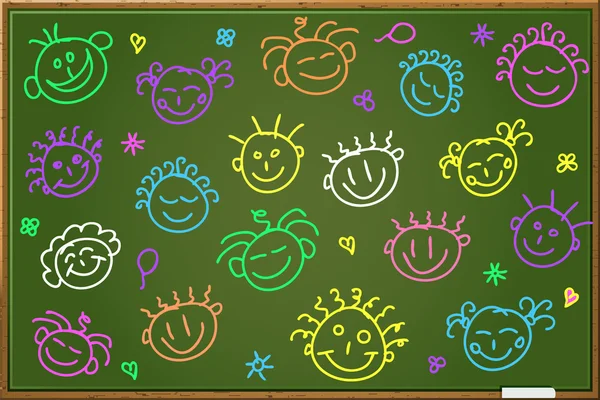 Chalkboard with cartoon faces — Stock Vector