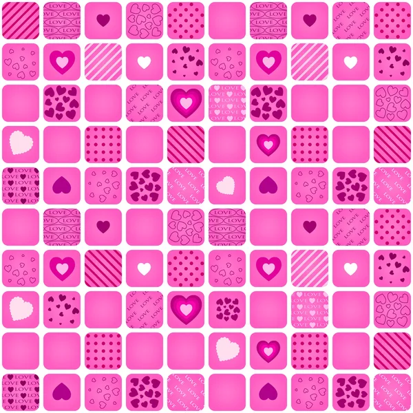 ピンクのハートとのシームレスなパターンのモザイク — ストックベクタ