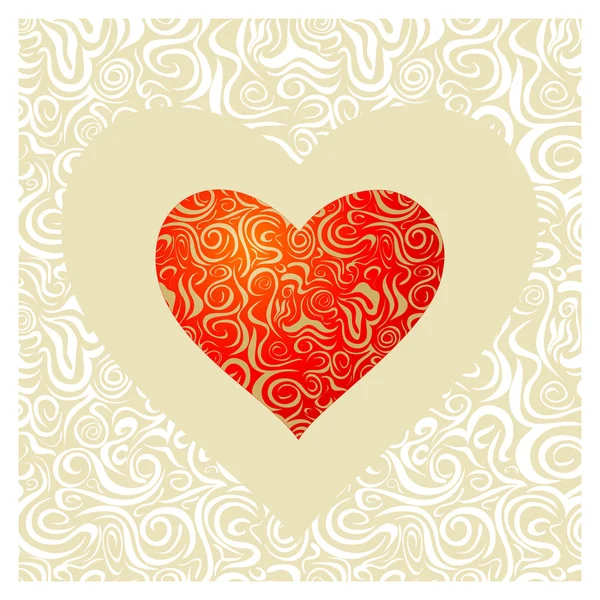 Corazón rojo de San Valentín con adornos dorados — Vector de stock