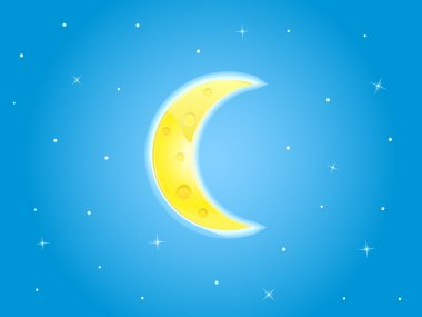 Vector Illustration Of Yellow Crescent On cyan Sky clipart