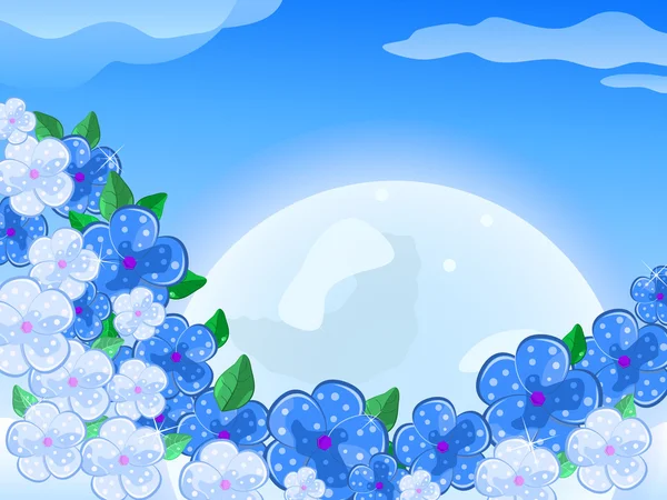 Flor branca azul na frente de ti Lua no céu —  Vetores de Stock