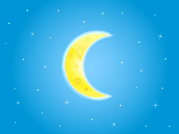 Vector Illustration Of Yellow Crescent On cyan Sky — Stock Vector