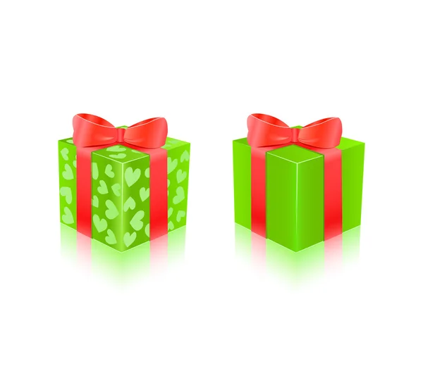 Coffret cadeau vert avec coeurs — Image vectorielle