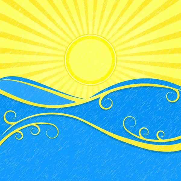 Pozadí s mořské vlny pískové žluté slunce — Stockový vektor