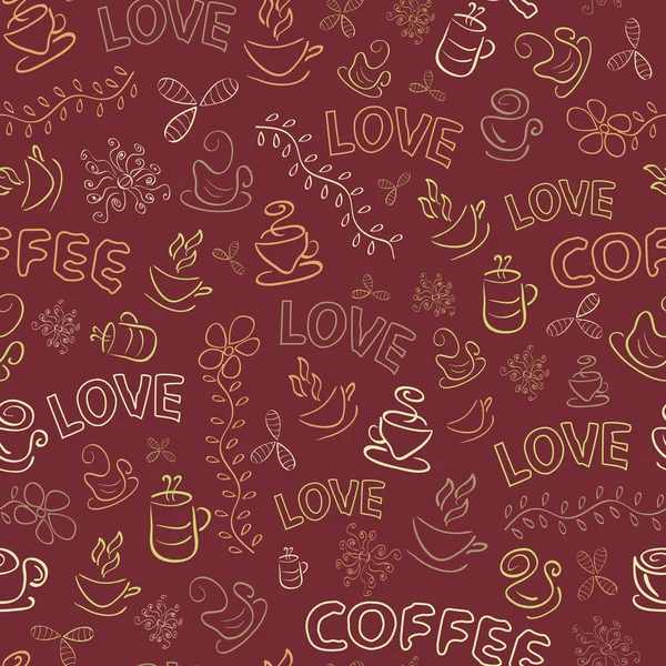 Sevgi sözcüğü ile sorunsuz kahve desen — Stok Vektör