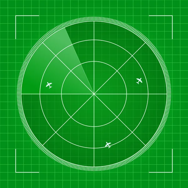 Radar verde con aviones — Vector de stock