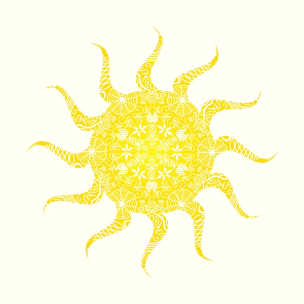 Sol amarillo con silueta ornamental — Vector de stock