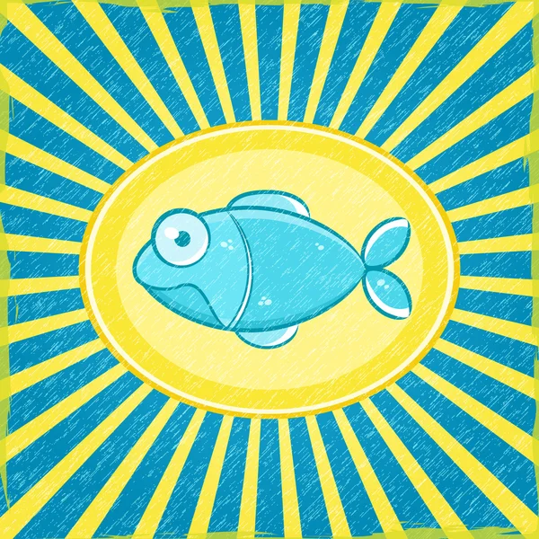 Ryby grunge modré pruhované karta — Stockový vektor