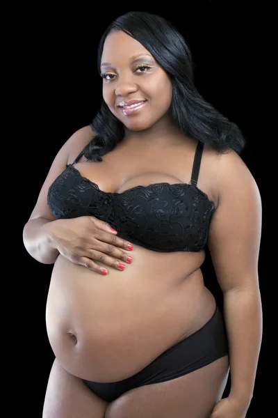 Große afrikanische amerikanische schwangere Frau BH Höschen — Stockfoto