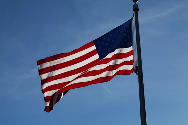 US Flag Backlit on Blue Sky Horizontal — Stock Photo, Image