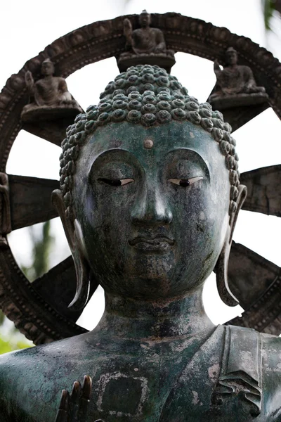 Buda heykeli kafa dikey, halo bronz — Stok fotoğraf