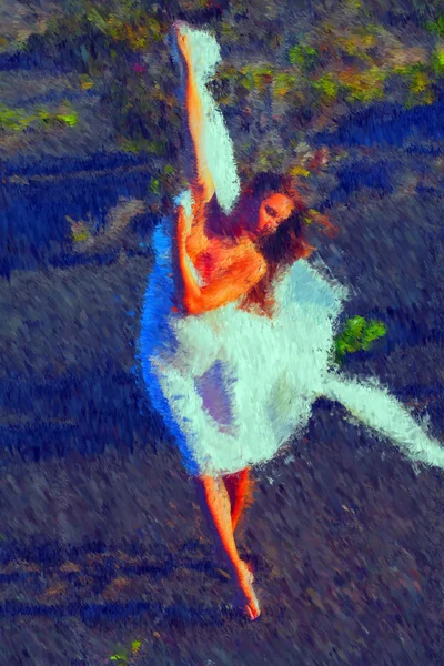 Donna che balla nel deserto con un panno — Foto Stock