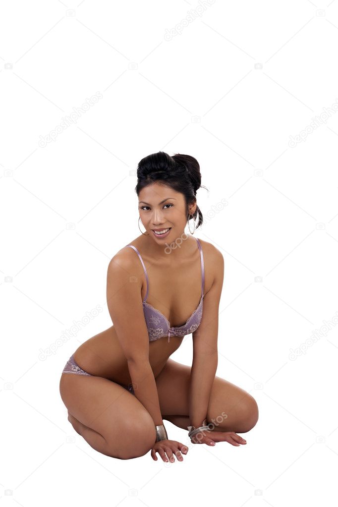 Young Pacific Islander Woman in Purple Lingerie