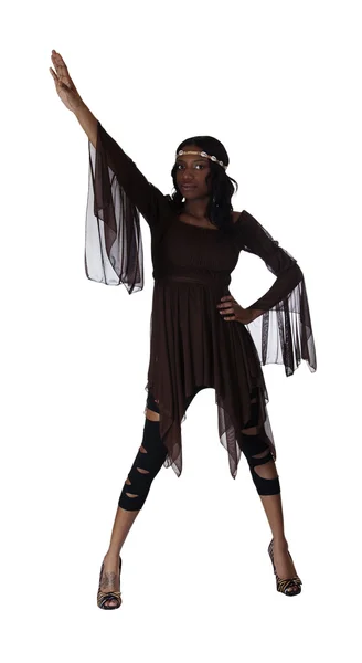 Unga afroamerikanska kvinnan stående leggings klä — Stockfoto