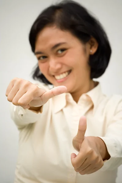 Asian young woman give two thumbs up — Stock Photo, Image