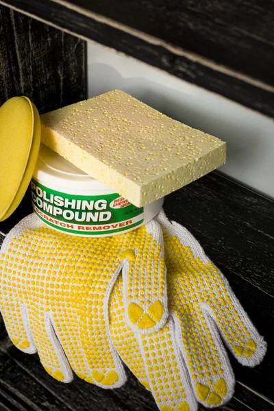 stock image Car care materials on the shelf