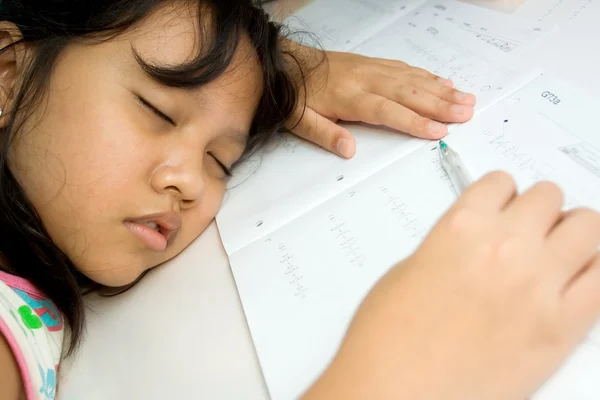 stock image Child fall asleep when study