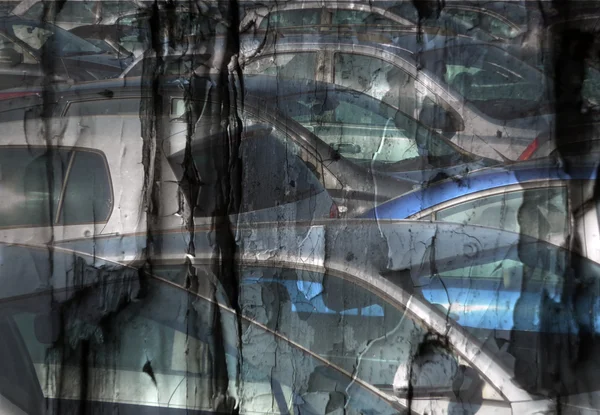 Mașini suprapuse pe vopsea de exfoliere — Fotografie, imagine de stoc