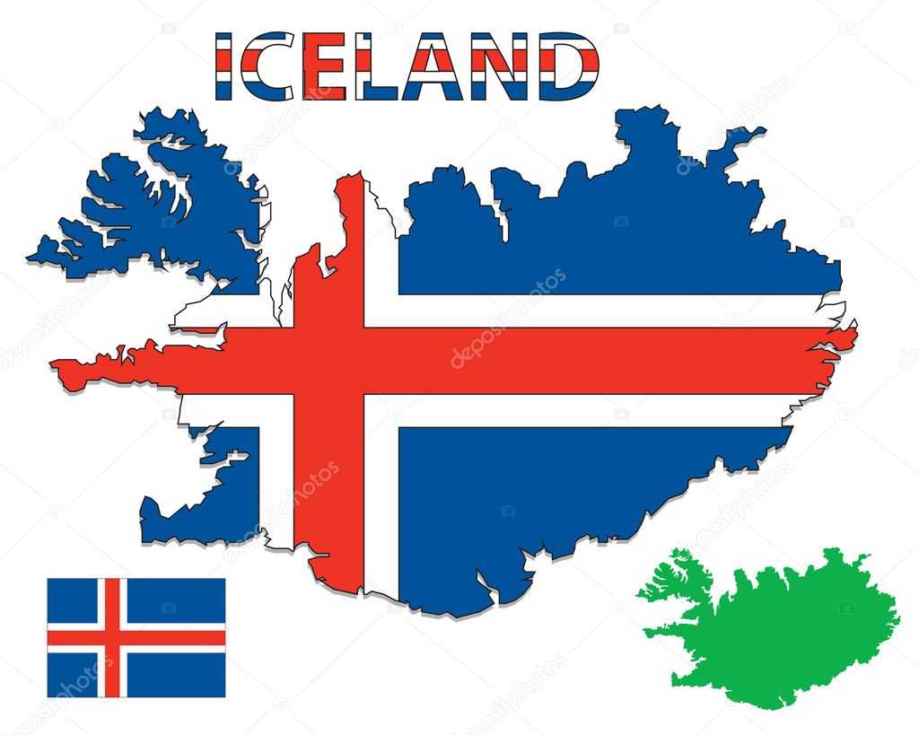 Iceland map and flag