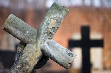 Leaning Cross at Cemetery clipart