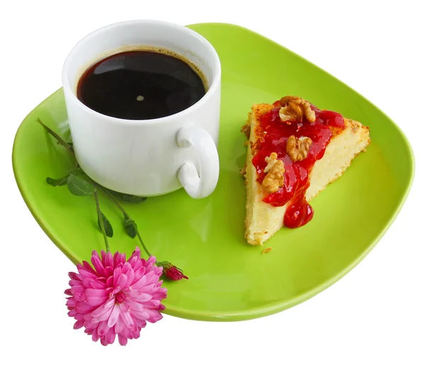 A cup of coffe with cheese cake — Stock Photo, Image