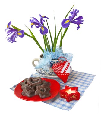 Christmas composition with irises and baking clipart