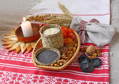 Small basket with traditional Christmas porridge clipart