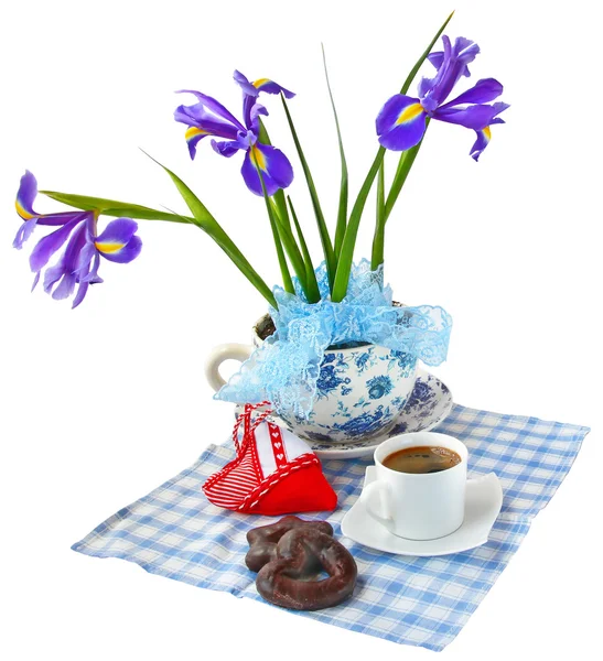 Christmas composition with irises and baking — Stock Photo, Image