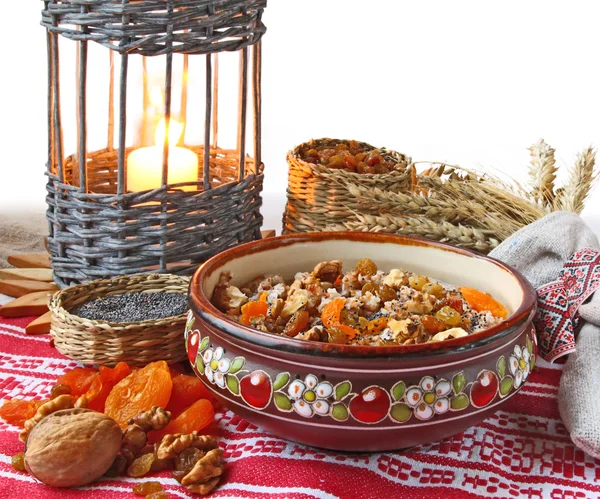 Pot with traditional Christmas porridge — Stockfoto