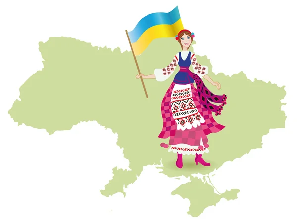 Stock vector A Ukrainian girl holds a national flag