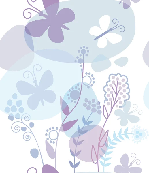 Òender floral seamless background with butterflies. Romantic sea — ストックベクタ