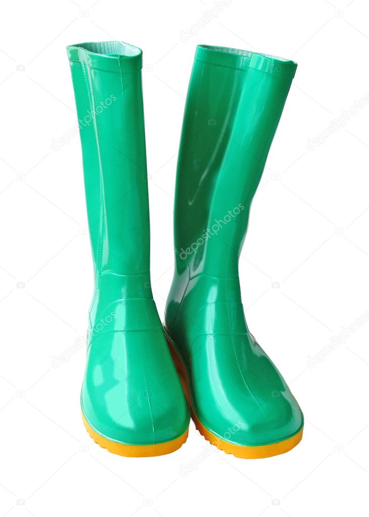 Two green gumboots