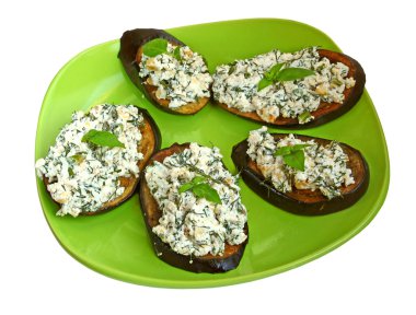 Baked egg-plants with curd clipart