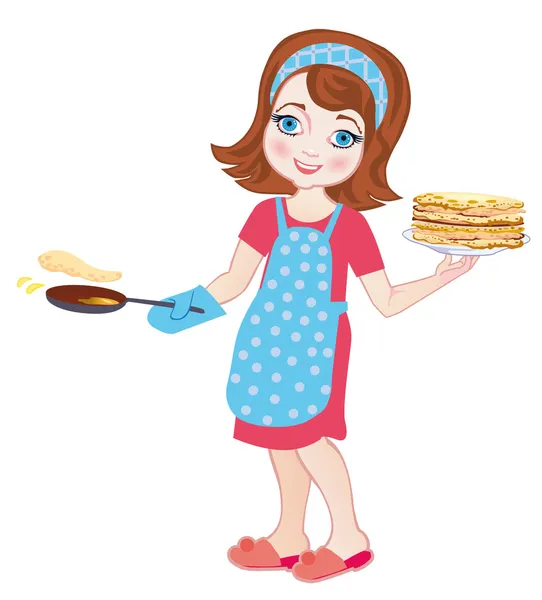 Mädchen fries Pfannkuchen auf Fasching. Vektor-illustration — Stockvektor
