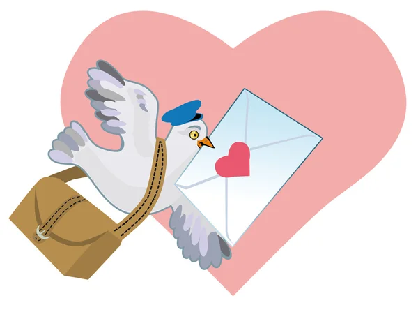 Fumetto illustrazione vettoriale di un uccello grigio offrendo amore lette — Vettoriale Stock