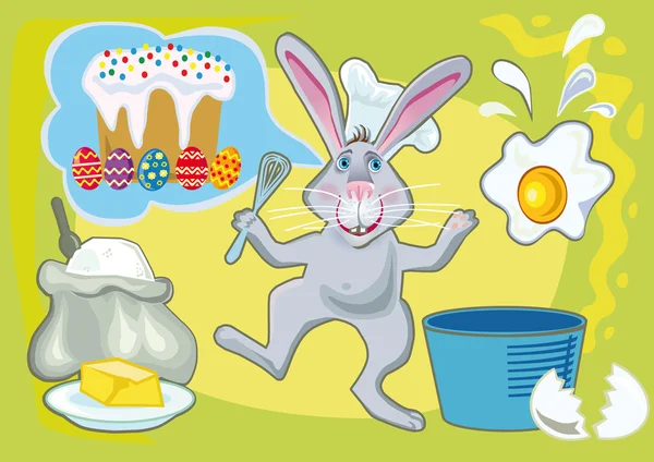 Conejo de Pascua haciendo pastel de Pascua — Archivo Imágenes Vectoriales