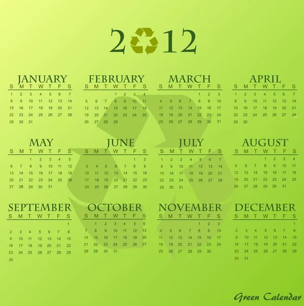 Calendario verde 2012 — Vettoriale Stock