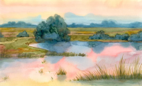 stock image Watercolor background with the landscape