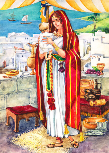 Ancient Israel. A rich woman with a child
