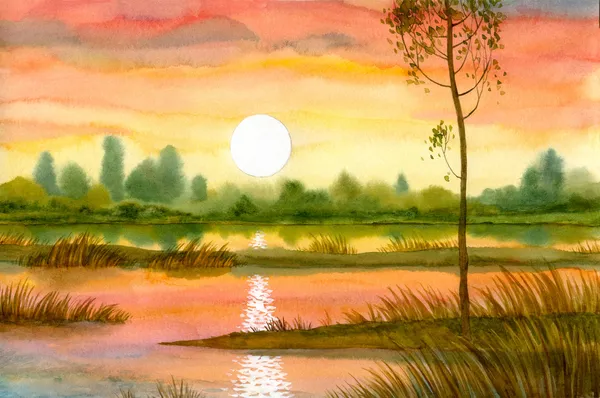 Cichym zachód słońca nad rzeką — Zdjęcie stockowe